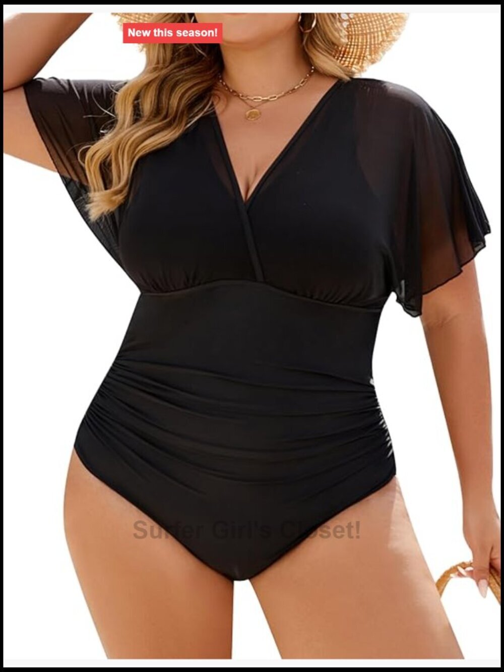 Plus Size One Piece Swimsuit Tummy Control Mesh V Neck Maternity